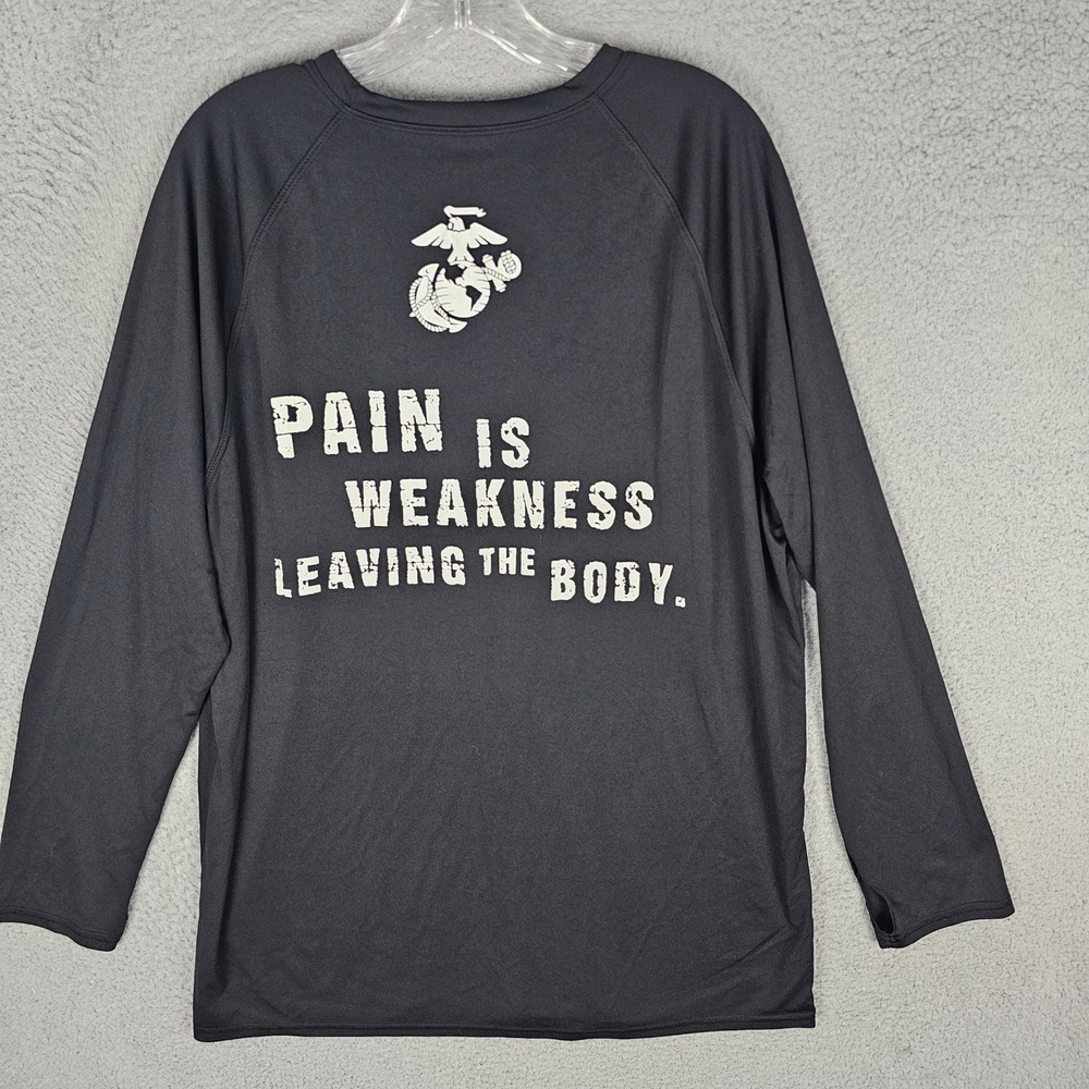 Marines Shirt Mens XL Black Pain Is Weakness Leaving The Body Long Sleeve USA